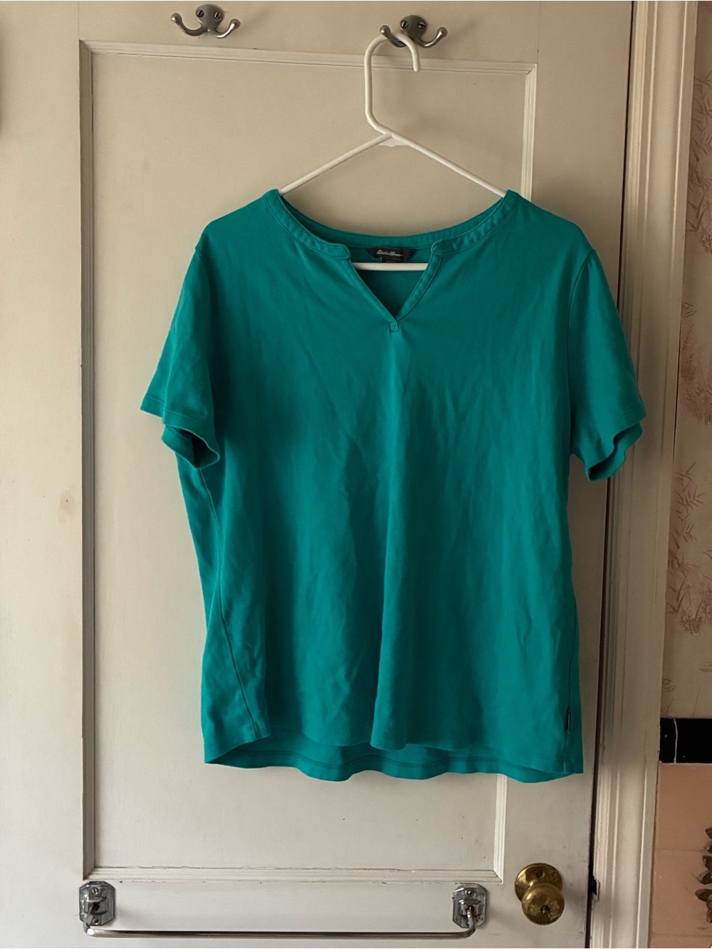 Eddie Bauer EUC Women's Teal Short-Sleeve Split-Neck SIZE XL Pima Cotton WOMEN’S